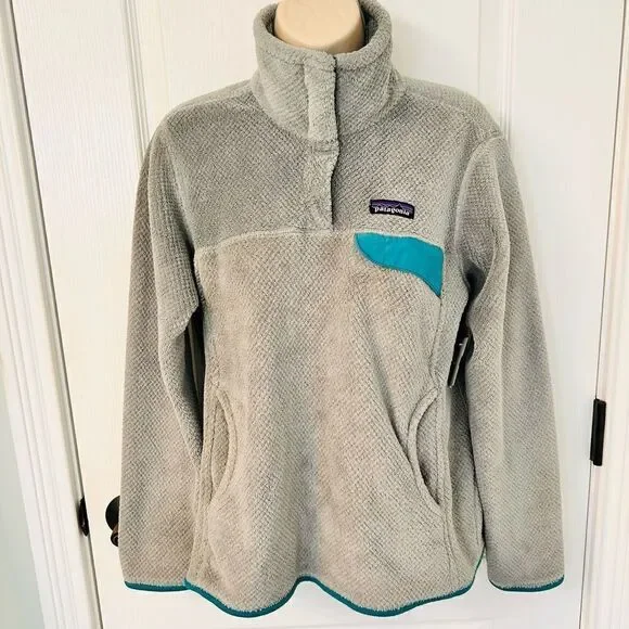 Patagonia Soft & Cozy Grey and Teal Re-Tool Snap T-Fleece Pullover! ❤️ - Picture 4 of 7